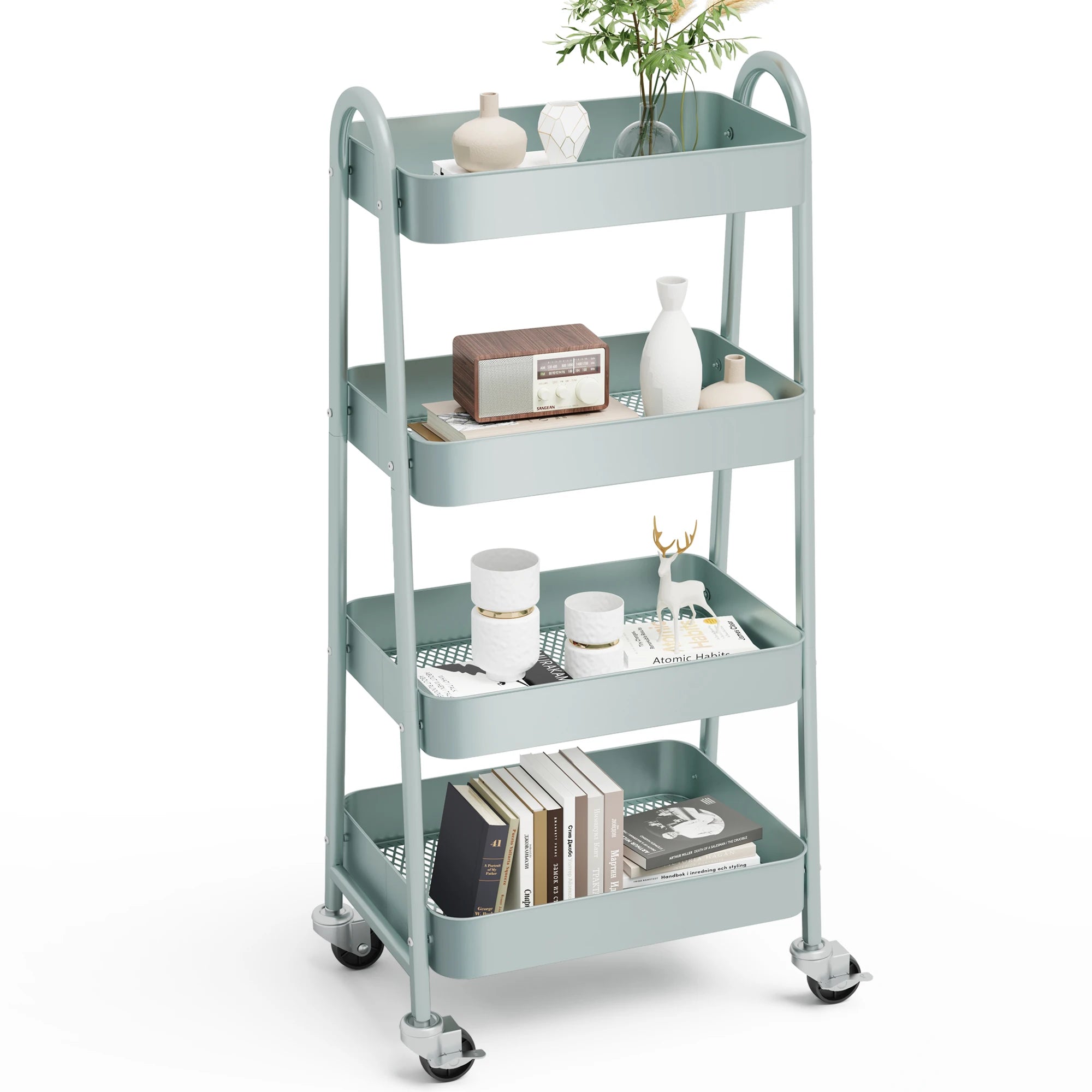 4 Tier Metal Storage Kitchen Cart with Lockable Wheels Mobile Shelving Unit Utility