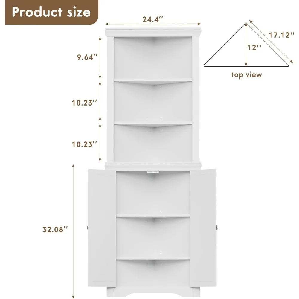 Freestanding Corner Shelf with 2 Doors and 3 Shelves