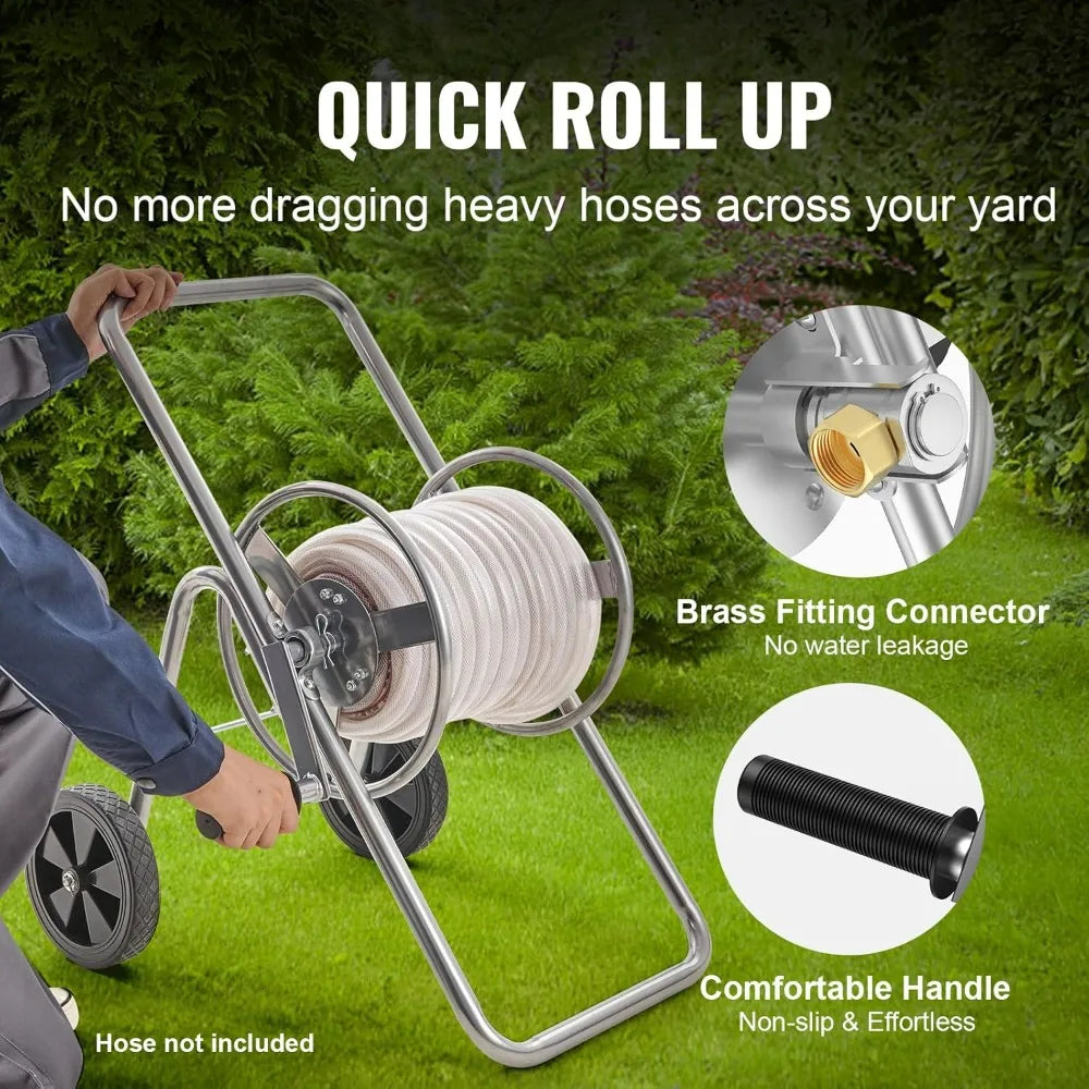 Hose Reel Cart Heavy Duty Powder-Coated Steel Mobile Tools with Wheels Holds 175 ft of 5/8 Inch Hose (Hose Not Included)