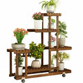 Multi-Layer Wood Plant Stand Rack Outdoor Indoor Rolling Flower Pot Holder with Wheels