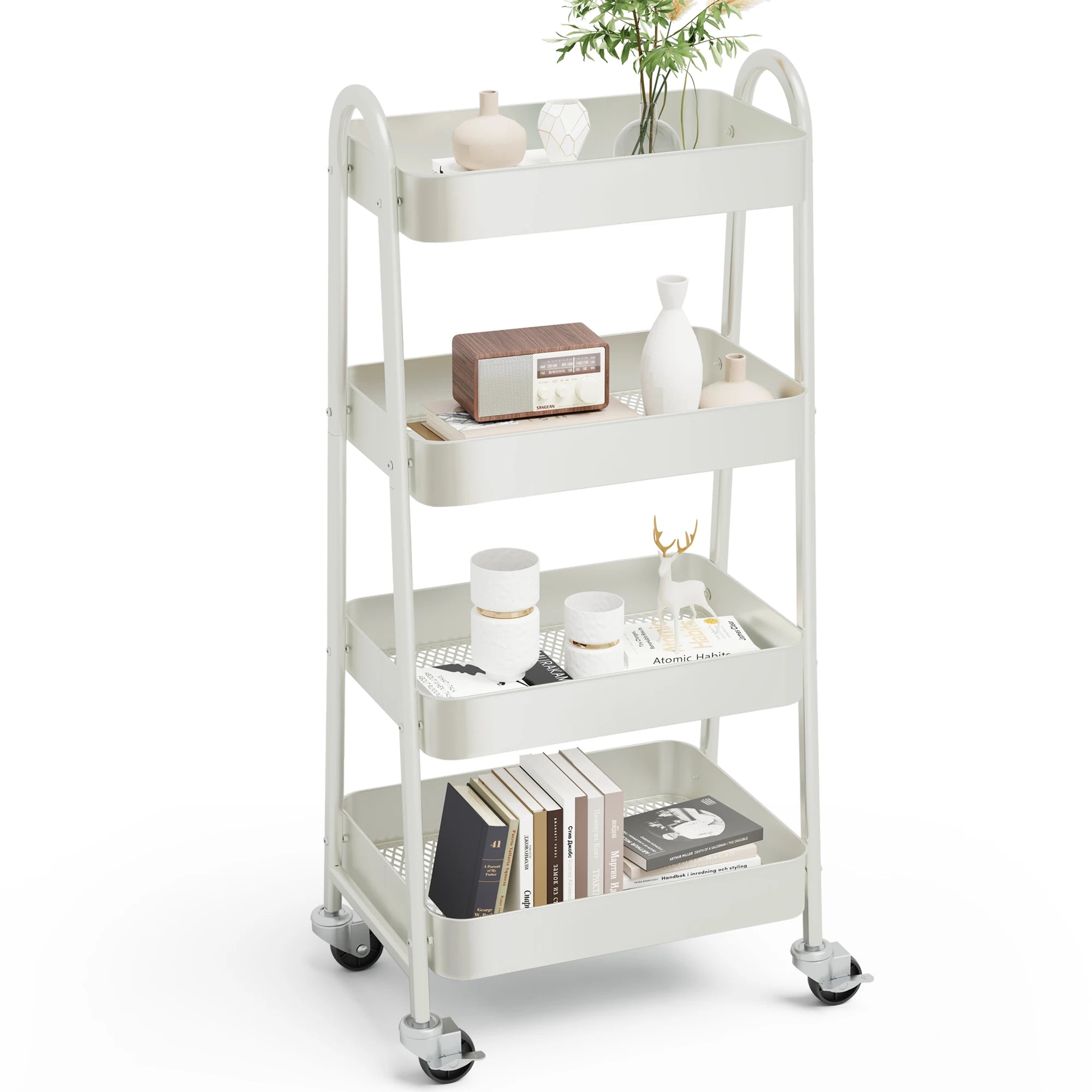 4 Tier Metal Storage Kitchen Cart with Lockable Wheels Mobile Shelving Unit Utility