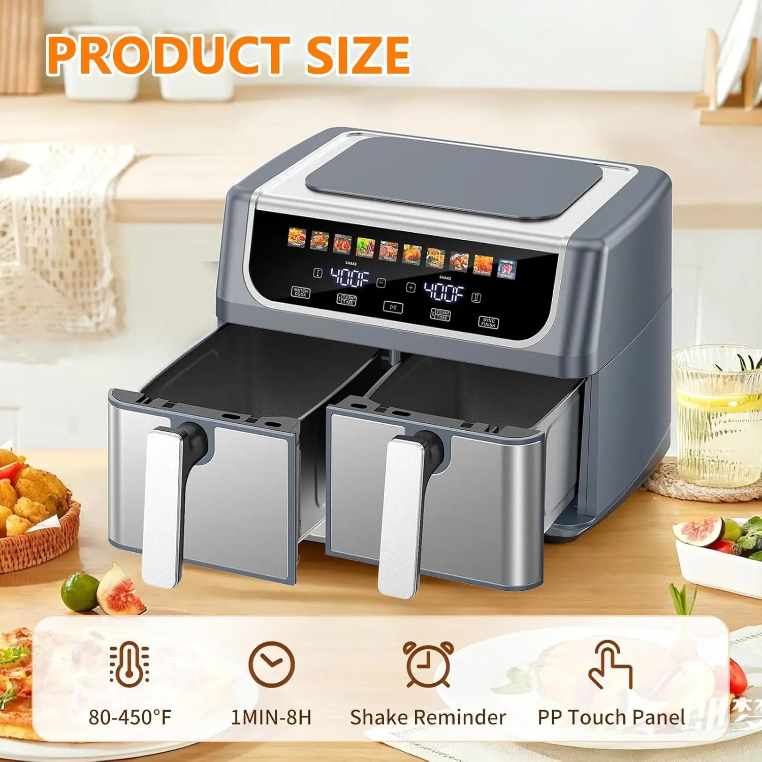 10-in-1 Air Fryer 9.5 QT, Large Air fryer with with 2 Independent Frying Baskets