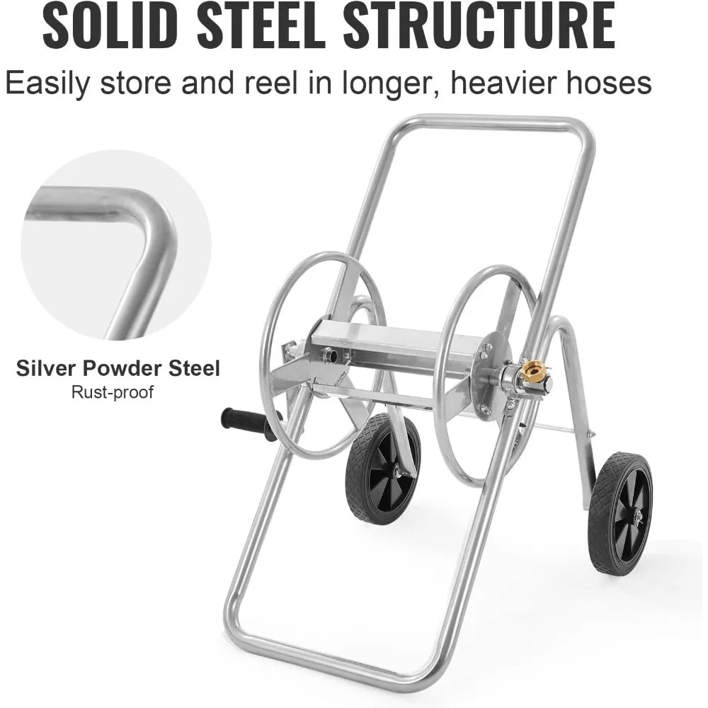 Hose Reel Cart Heavy Duty Powder-Coated Steel Mobile Tools with Wheels Holds 175 ft of 5/8 Inch Hose (Hose Not Included)