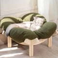 Elevated Cat Bed Wooden with Cushion Fluffy Pet Couch Sofa