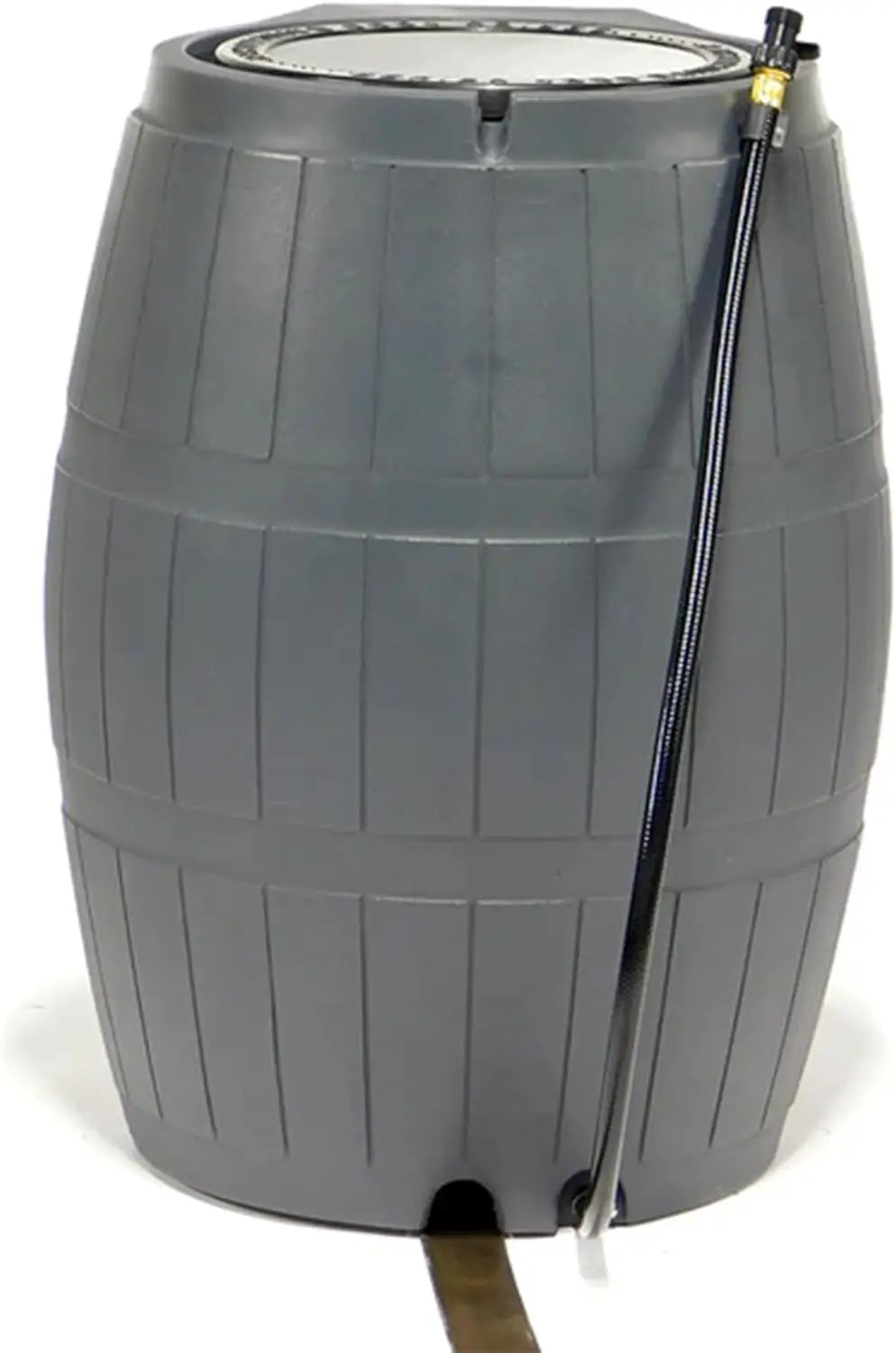 Outdoor Raincatcher 4000, Flat-Back RainRainwaterContainer w Side SpigotsMesh Screen Garden and Overflow Hose & Linking Kit