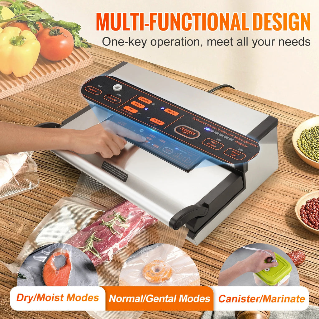 Vacuum Sealer Machine Multifunction Automatic Food Packaging with Bag Roll Storage Cutter for Home Kitchen
