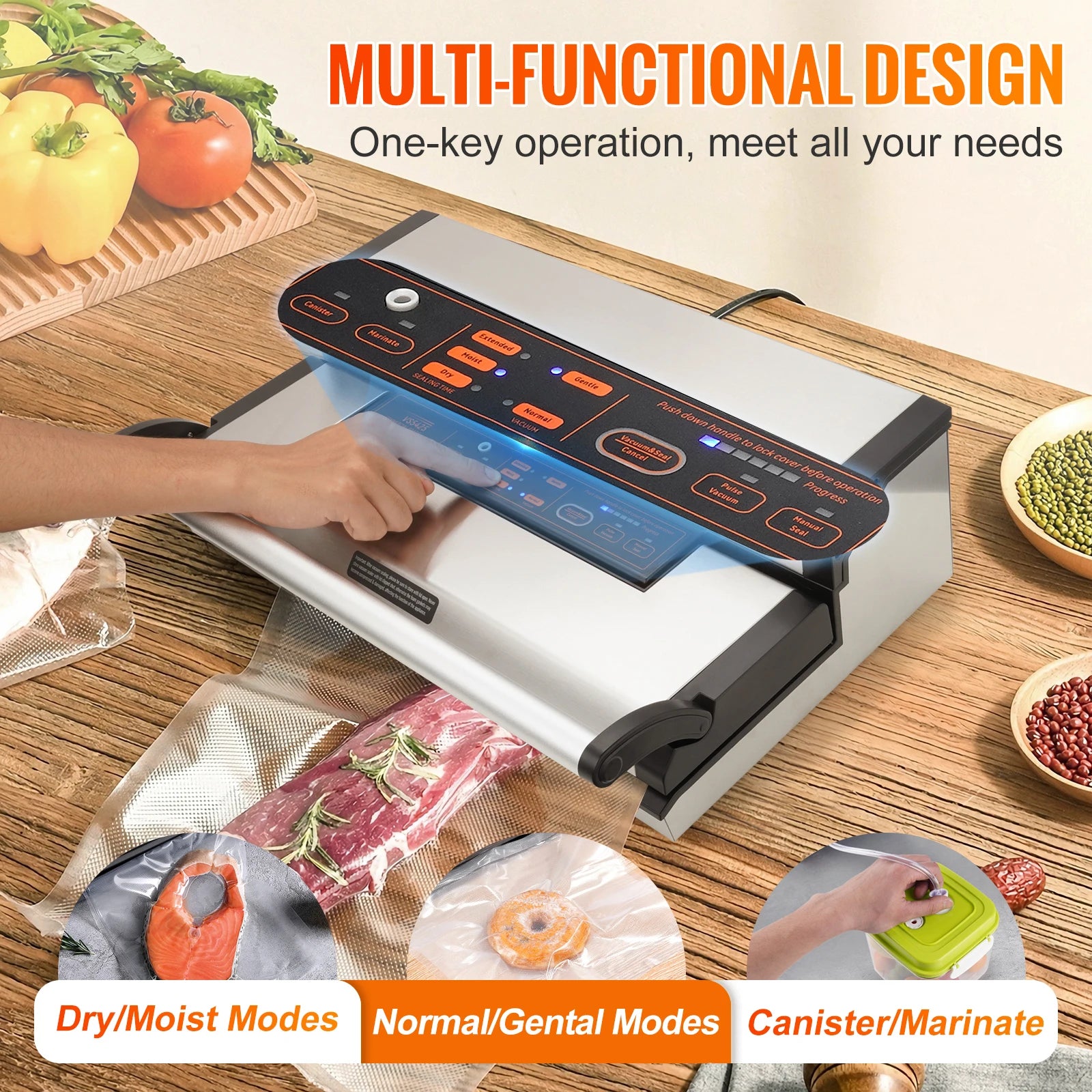 Vacuum Sealer Machine Multifunction Automatic Food Packaging with Bag Roll Storage Cutter for Home Kitchen