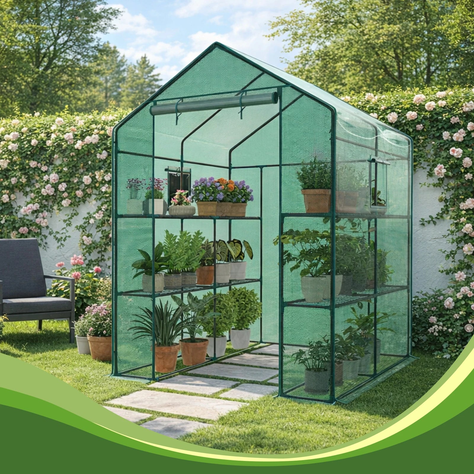 JHK 56 Inch Portable Walk-In Greenhouse for Outdoor Plants with Screen Windows