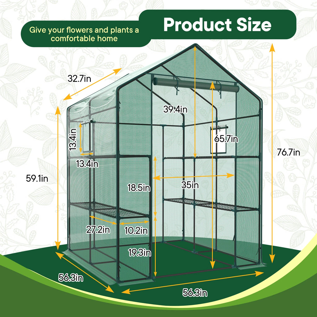 JHK 56 Inch Portable Walk-In Greenhouse for Outdoor Plants with Screen Windows
