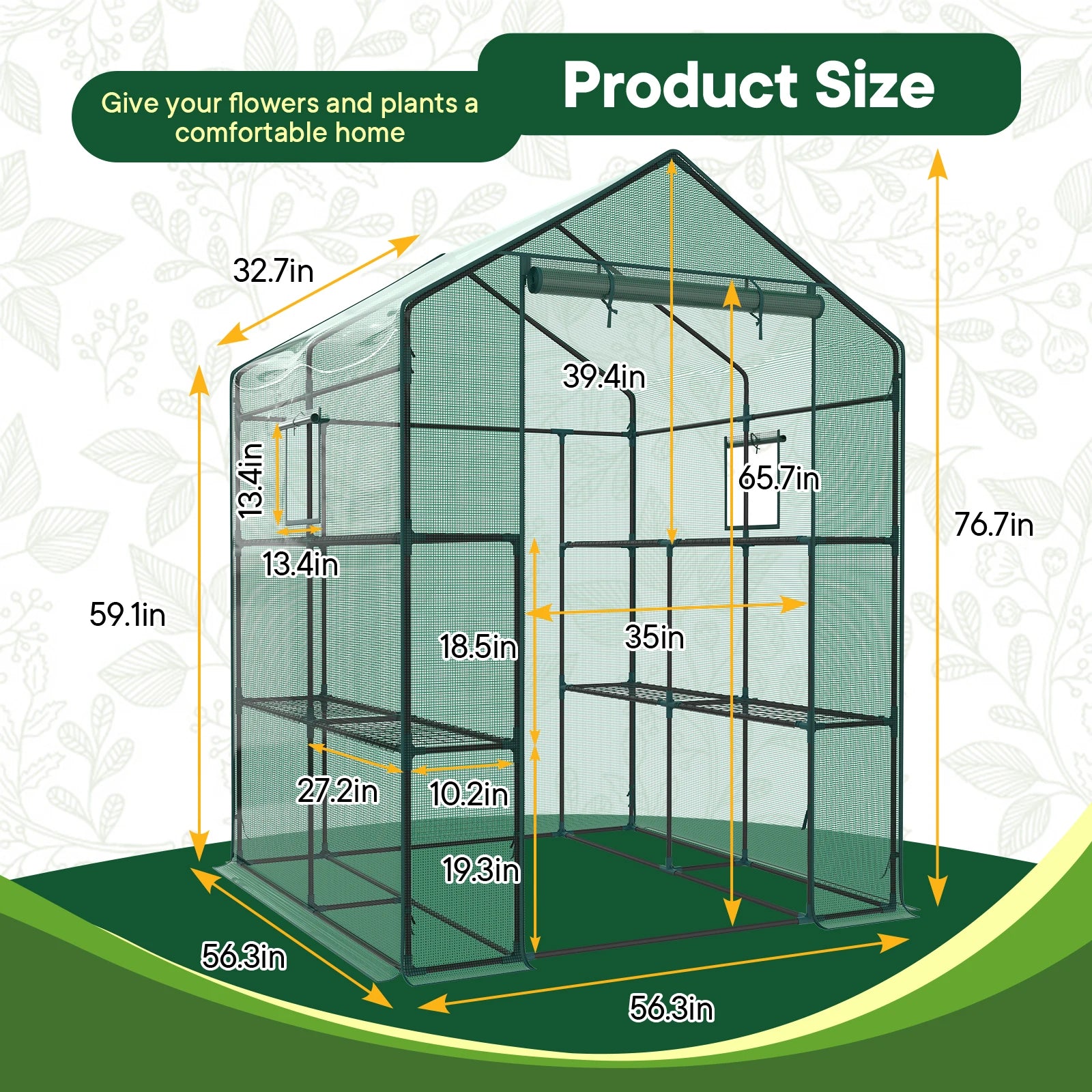 JHK 56 Inch Portable Walk-In Greenhouse for Outdoor Plants with Screen Windows