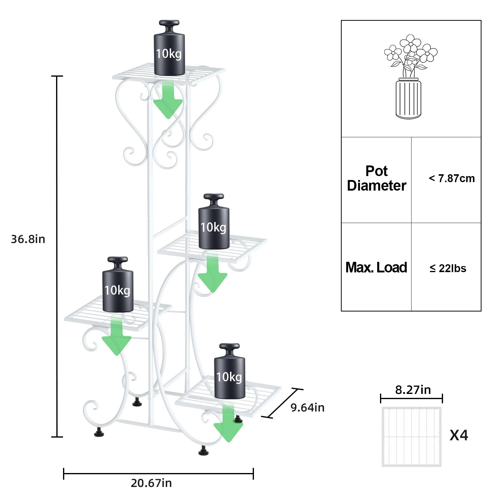 4 Tier Metal Plant Stand for Indoor Outdoor  Patio