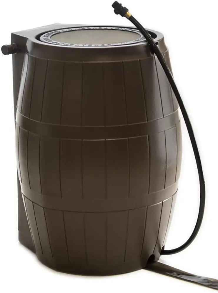 Outdoor Raincatcher 4000, Flat-Back RainRainwaterContainer w Side SpigotsMesh Screen Garden and Overflow Hose & Linking Kit