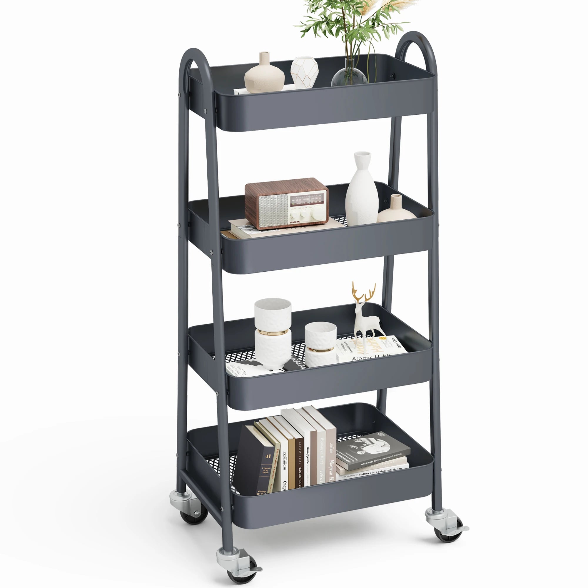 4 Tier Metal Storage Kitchen Cart with Lockable Wheels Mobile Shelving Unit Utility