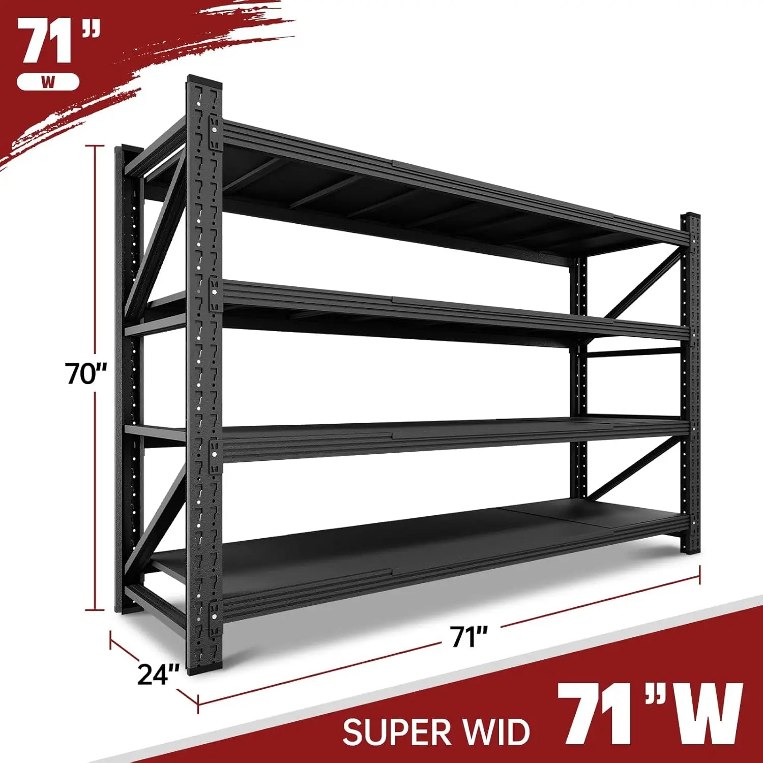 71" W Garage Shelving Heavy Duty Metal Adjustable Garage Shelves