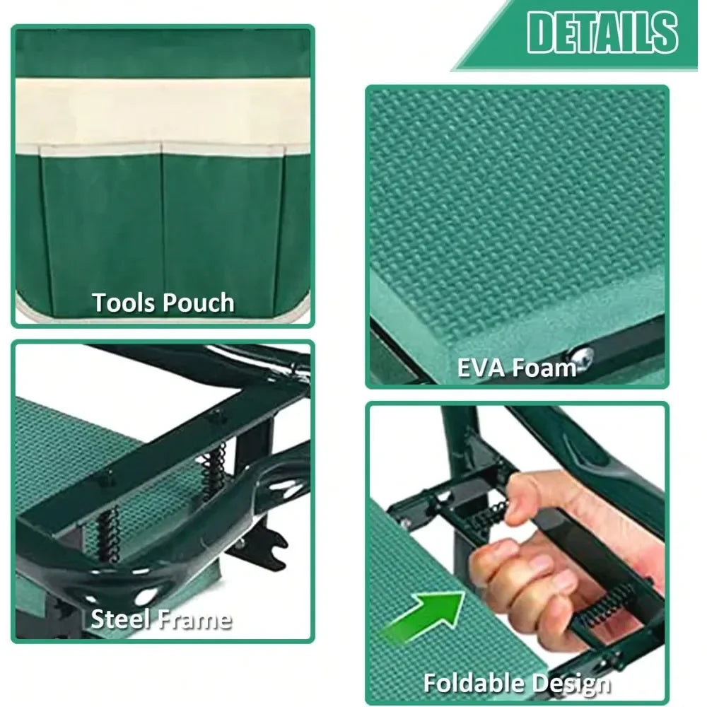 Kneeler And Seat, Soft EVA Kneeling Pad Stool With Tool Pouch, Heavy Duty, Green