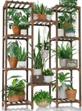Large Wooden Plant Stand with 10 Shelves for Indoor Outdoor Decor, Holds Multiple Pots, Easy Assembly