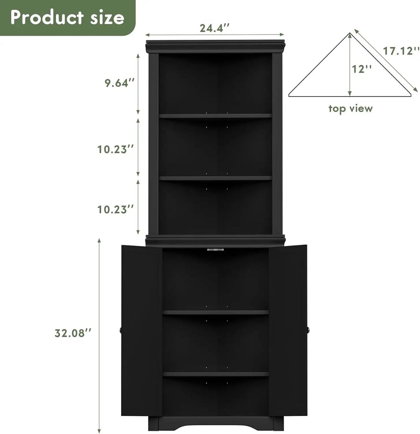 Freestanding Corner Shelf with 2 Doors and 3 Shelves