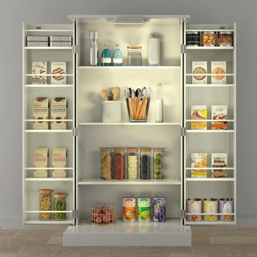 50"Kitchen/Pantry White Storage Cabinet