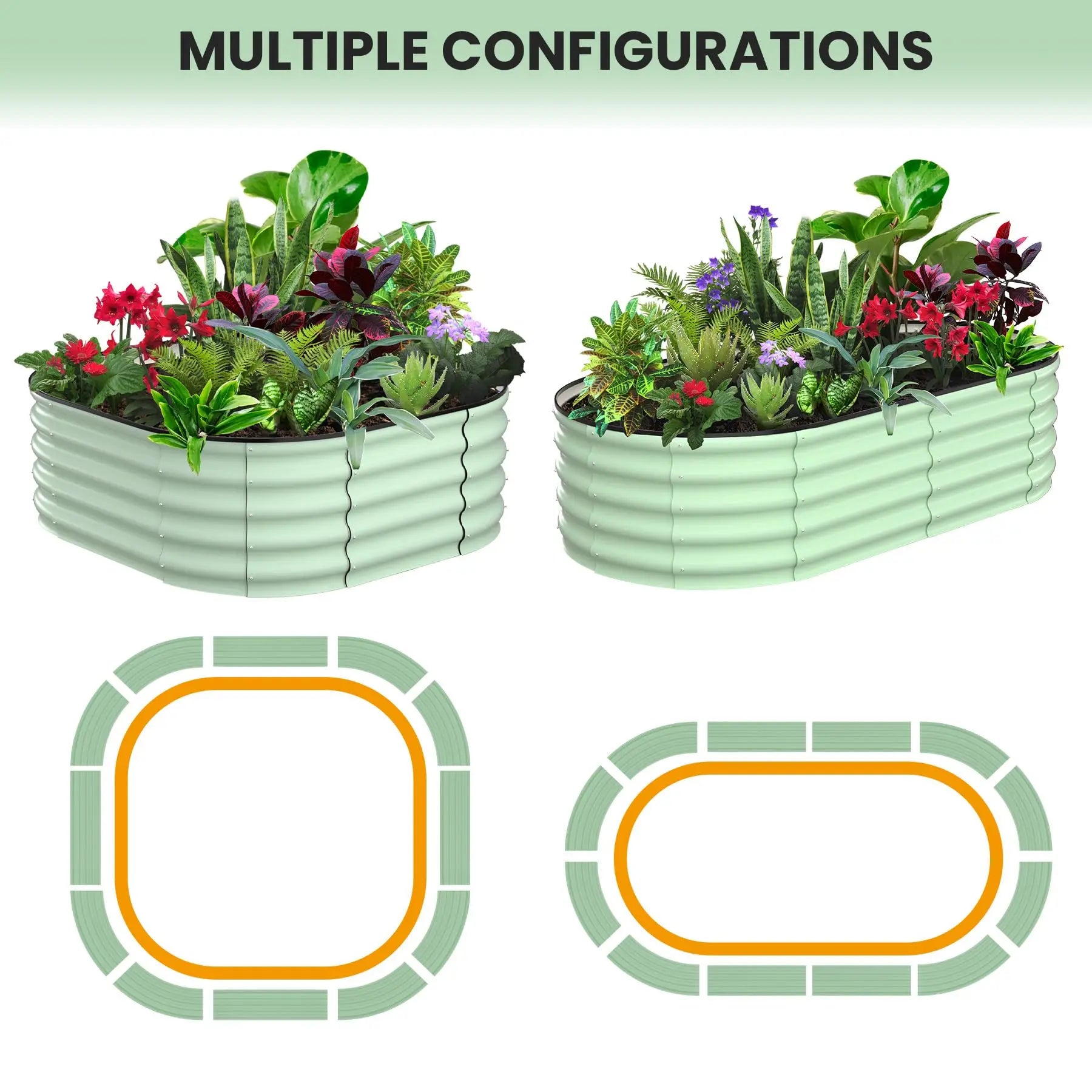 2-Pack Oval Galvanized Steel Raised Garden Bed Open Base Safety Edge Metal Planter Box