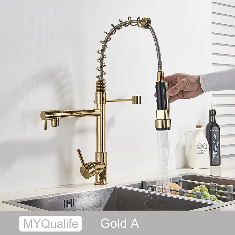 Black Pull Down Brass Kitchen Sink Faucet