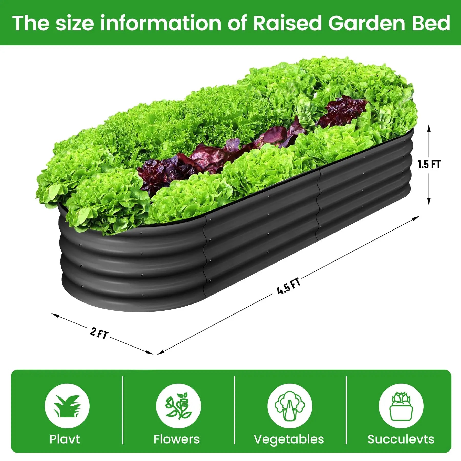 2-Pack Oval Galvanized Steel Raised Garden Bed Open Base Safety Edge Metal Planter Box