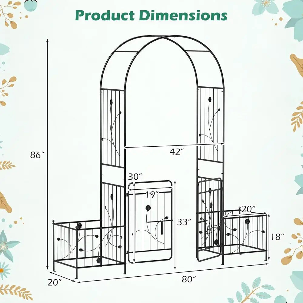86-inch Metal Garden Arbor with Planter