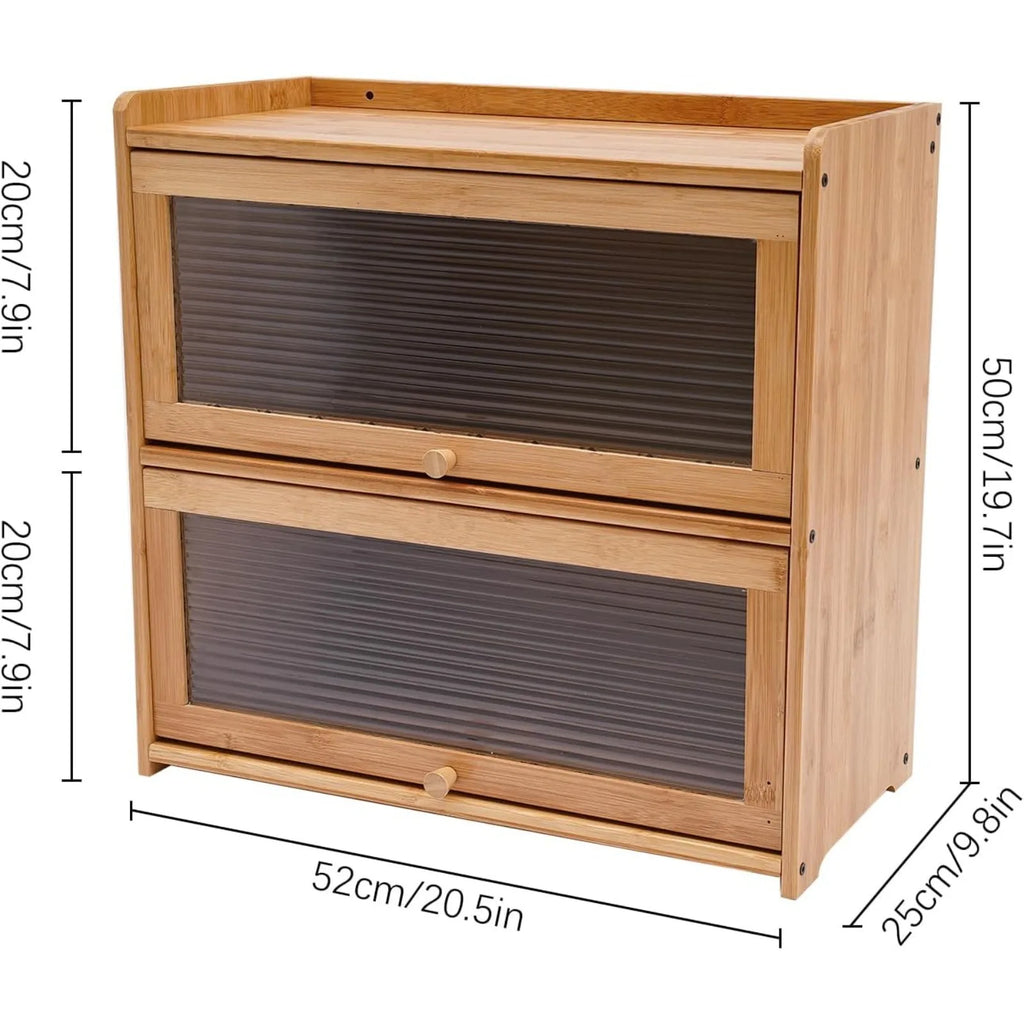 2-Tier Bamboo Kitchen Storage Cabinet - Versatile Countertop Organizer with Clear Acrylic Sliding Doors for Condiments, Pantry